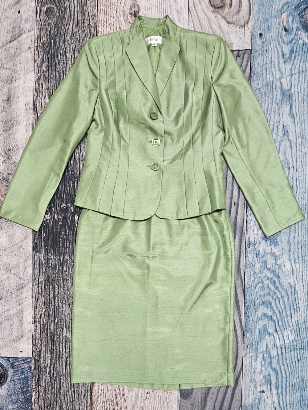 Le Suit Skirt Suit Set Lined Women's Size 10 Lime Green Academia Preppy # 105A s